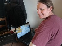 Sara Lisa with the PC we provided for the sound system